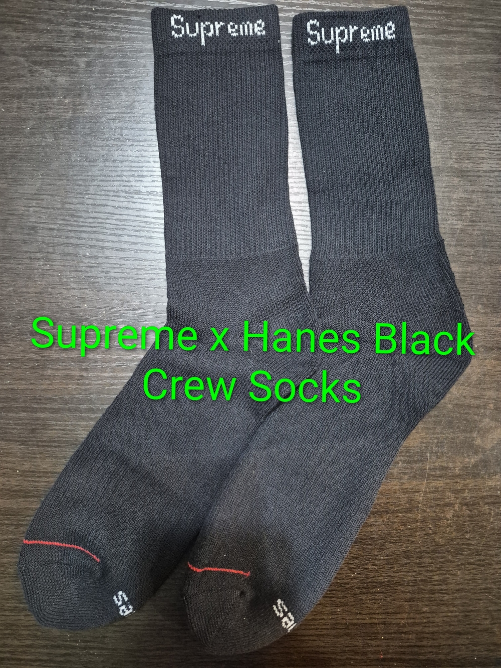 Supreme x Hanes Black Crew Socks (1 Pair) NWOT